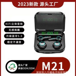 跨境新品私模M21TWS入耳式降噪低延迟情侣款无线蓝牙耳机5.3