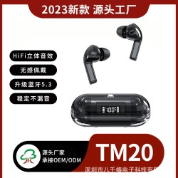 跨境热销TM20蓝牙耳机透明壳创意触控数显无线TWS马卡龙蓝牙耳机