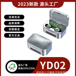 跨境私模YD02无线蓝牙耳机TWS 大屏智能数显入耳式呼吸灯运动耳机